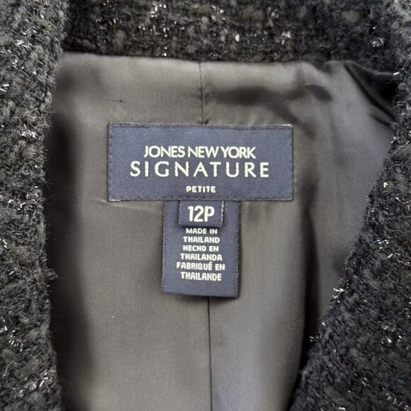 Jones New York Signature Petite Black Dixie Tweed Blazer Metallic Preppy Jacket - Picture 6 of 14
